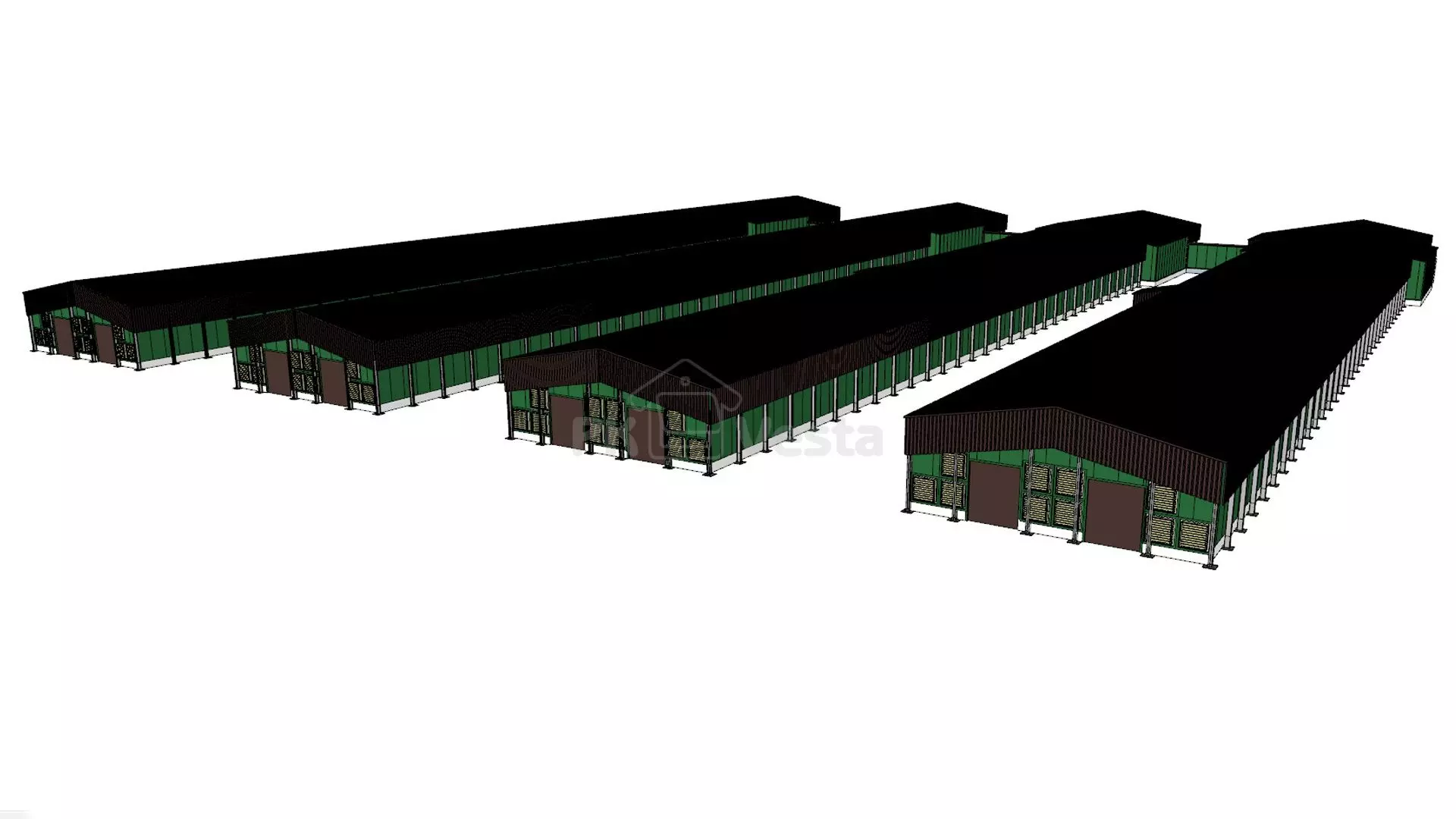 PK VESTA announces the order of steel structures for the poultry complex of 4 buildings 15W x 115L x 3H in the Tula region, Russia.