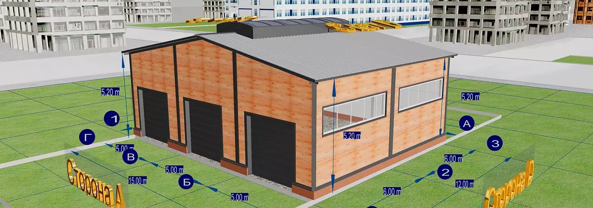 197.  Pre-engineered steel garage 18W x 12L x 4H out of LSF for storing cars in Tula, Russia.